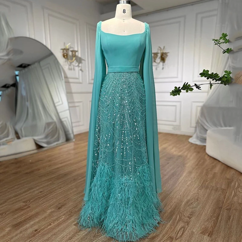 Luxury Aqua Blue A-Line Elegant Mermaid Cape Sleeves Evening Dresses Arabic Beaded Crystal Gowns For Women Wedding Party Prom
Luxury Aqua Blue A-Line Elegant Mermaid Cape Sleeves Evening Dresses Arabic Beaded Crystal Gowns For Women Wedding Party Prom