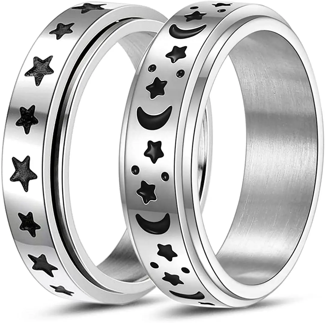 

Spinner Rings for Women Mens Stainless Steel Fidget Bands Rings for Anxiety Stress Relief Fidget Rings Silent Stress Reducer