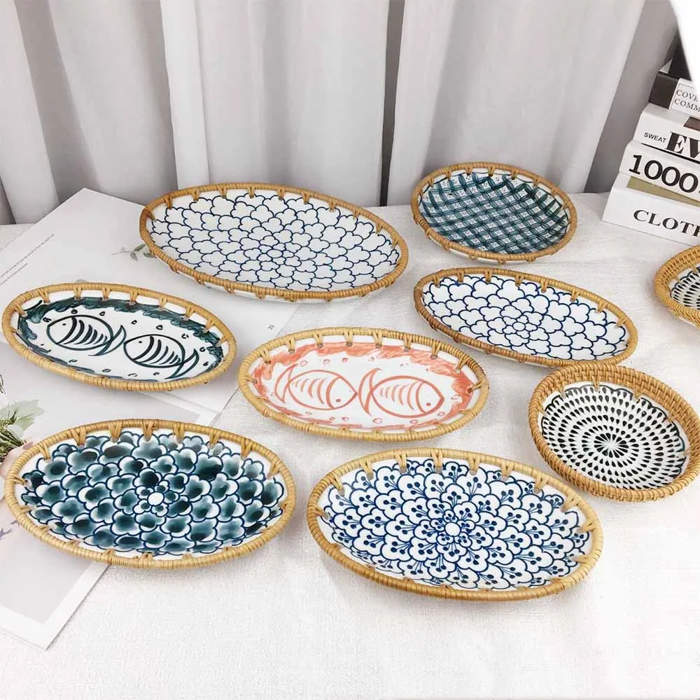 

Vietnam Vine Ceramic Combination Oval Dim Sum Fruit Plate Snack Fruit Dried Fruit Colored Ceramic Plate