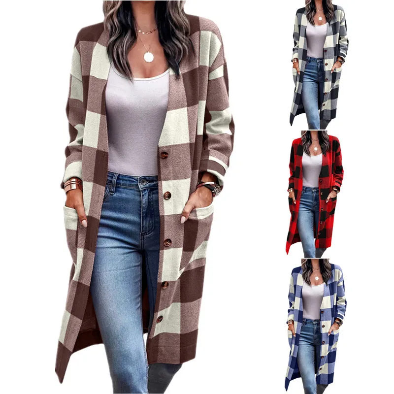 2022 Ladies Loose Long Knit Cardigan Coats Spring Autumn Long Sleeve Casual Plaid Pocket Elegant Streetwear Sweaters Free Ship
2022 Ladies Loose Long Knit Cardigan Coats Spring Autumn Long Sleeve Casual Plaid Pocket Elegant Streetwear Sweaters Free Ship