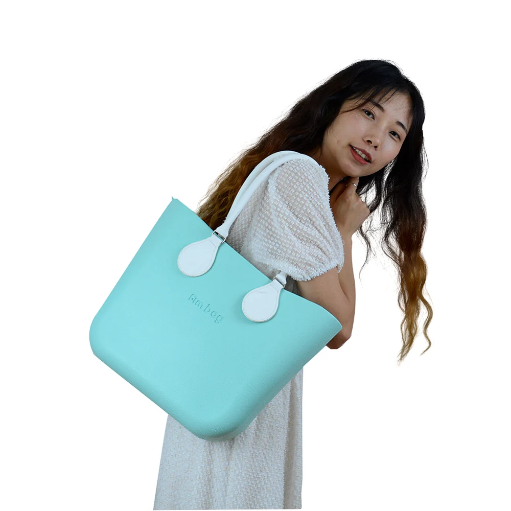 

AMbag Obag O Bag Style Waterproof Mini EVA with Zip-up Canvas Lining Inner Colorful Long PU Leather Handles Women DIY Handbag