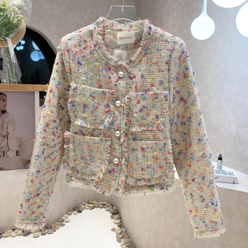 Rainbow Color Short Coat Women's 2022 Autumn Chic Top New Korean Style Tweed Woven Tassel Jackets
Rainbow Color Short Coat Women's 2022 Autumn Chic Top New Korean Style Tweed Woven Tassel Jackets