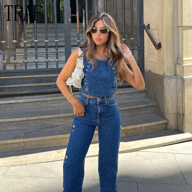 TRAF Blue Denim Crop Top Woman Grommet Jeans Tank Top Women Autumn Sleeveless Tops for Women 2023 Streetwear Zip Women Top
TRAF Blue Denim Crop Top Woman Grommet Jeans Tank Top Women Autumn Sleeveless Tops for Women 2023 Streetwear Zip Women Top