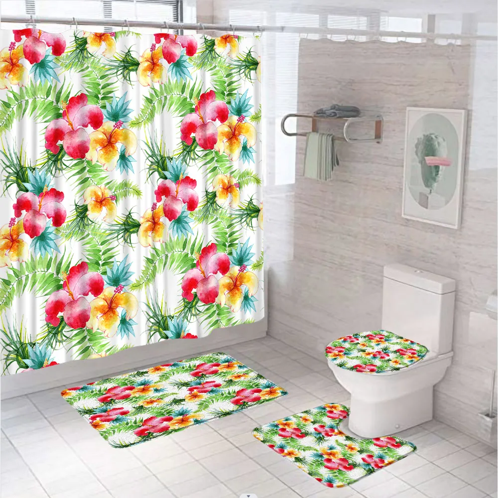 Tropical Leaves Bathroom Set Watercolor Floral Summer Flower Hibiscus Shower Curtain Non-Slip Rug Bath Mat Lid Toilet Cover Home
Tropical Leaves Bathroom Set Watercolor Floral Summer Flower Hibiscus Shower Curtain Non-Slip Rug Bath Mat Lid Toilet Cover Home