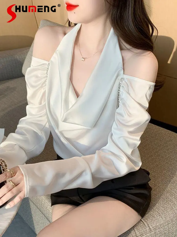 Женский топ с лямкой на шее и открытыми плечами, Новинка лета 2023, Женский пуловер, облегающие рубашки, Элегантная блузка с V-образным вырезом и длинным рукавом для похудения
Женский топ с лямкой на шее и открытыми плечами, Новинка лета 2023, Женский пуловер, облегающие рубашки, Элегантная блузка с V-образным вырезом и длинным рукавом для похудения