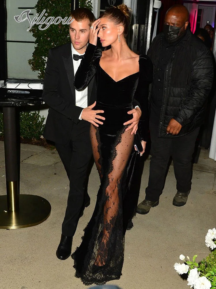 Ailigou 2022 New Women's Velvet Long Dress Sexy Black Lace Long Sleeve V Neck Side View Elegant Celebrity Club Party Dress
Ailigou 2022 New Women's Velvet Long Dress Sexy Black Lace Long Sleeve V Neck Side View Elegant Celebrity Club Party Dress