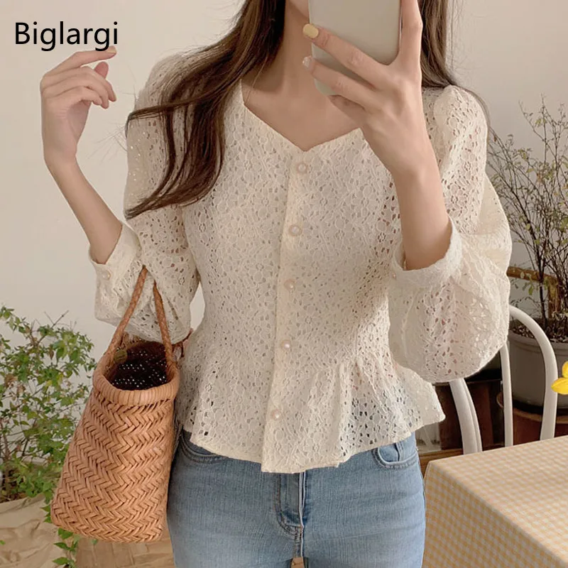 Lace Vintage Hollowed Out Shirt Casual Spring Women Blouses Elegant Office Shirts Korean Fashion Woman Modis Tops
Lace Vintage Hollowed Out Shirt Casual Spring Women Blouses Elegant Office Shirts Korean Fashion Woman Modis Tops