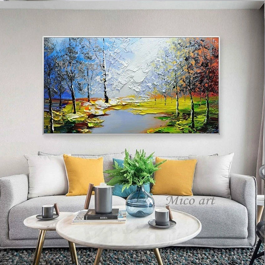 

Spring Landscapes Oil Paintings Canvas Wall Abstract Art Forest Natural Pictures Thick Acrylic Knife Painting Unframed Artwork