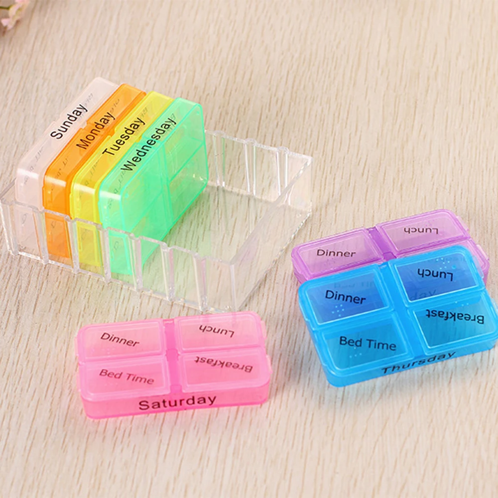 7 Day Rainbow Pill Medicine Box 28 Grids Tablet Medicine Organizer Pill Storage Box Holder Splitters With Printed Braille
7 Day Rainbow Pill Medicine Box 28 Grids Tablet Medicine Organizer Pill Storage Box Holder Splitters With Printed Braille