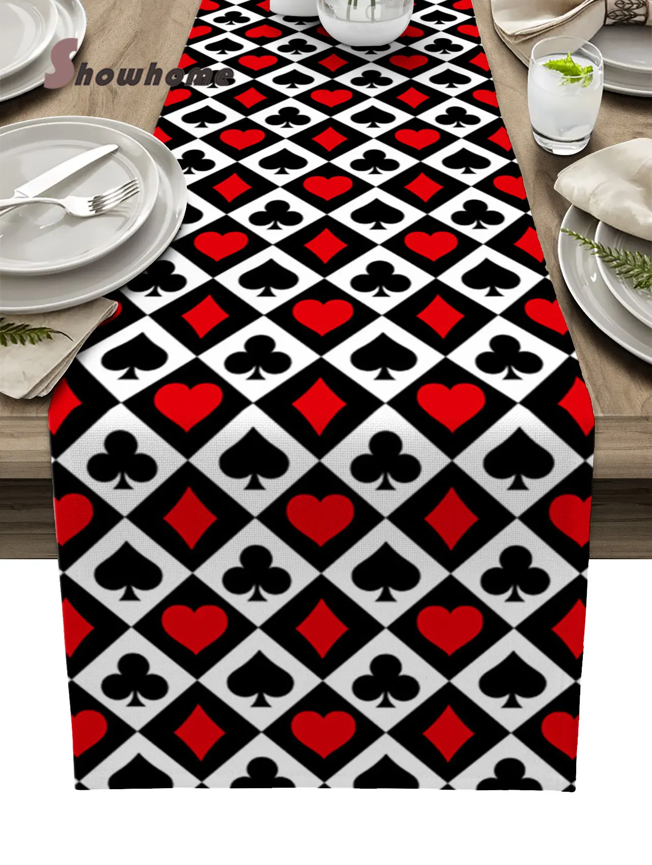 

Poker Squares Spades Hearts Plaid Table Runner Modern Party Dining Table Runner Wedding Table Decor Tablecloth and Placemats