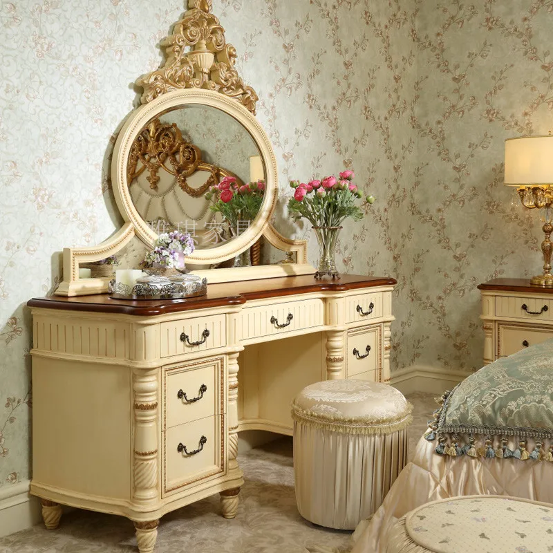 European luxury dresser French all-solid wood carved cosmetic mirror princess dresser palace bedroom furniture customization
European luxury dresser French all-solid wood carved cosmetic mirror princess dresser palace bedroom furniture customization