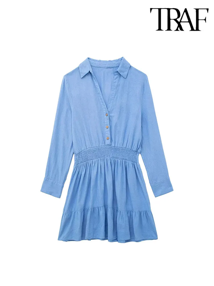 TRAF 2023 Spring New Dress Women's Light Blue V-neck Long-sleeved Elastic Waist Shirt-style Linen Dress For Women
TRAF 2023 Spring New Dress Women's Light Blue V-neck Long-sleeved Elastic Waist Shirt-style Linen Dress For Women