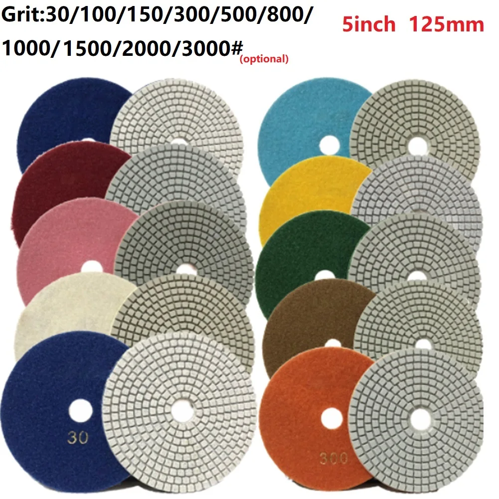 5 Inch 125mm 30/100/150/300/500/800/1000/1500/2000/3000 Grit Diamond Polishing Pads For Polishing Concrete Granite Limestone
5 Inch 125mm 30/100/150/300/500/800/1000/1500/2000/3000 Grit Diamond Polishing Pads For Polishing Concrete Granite Limestone