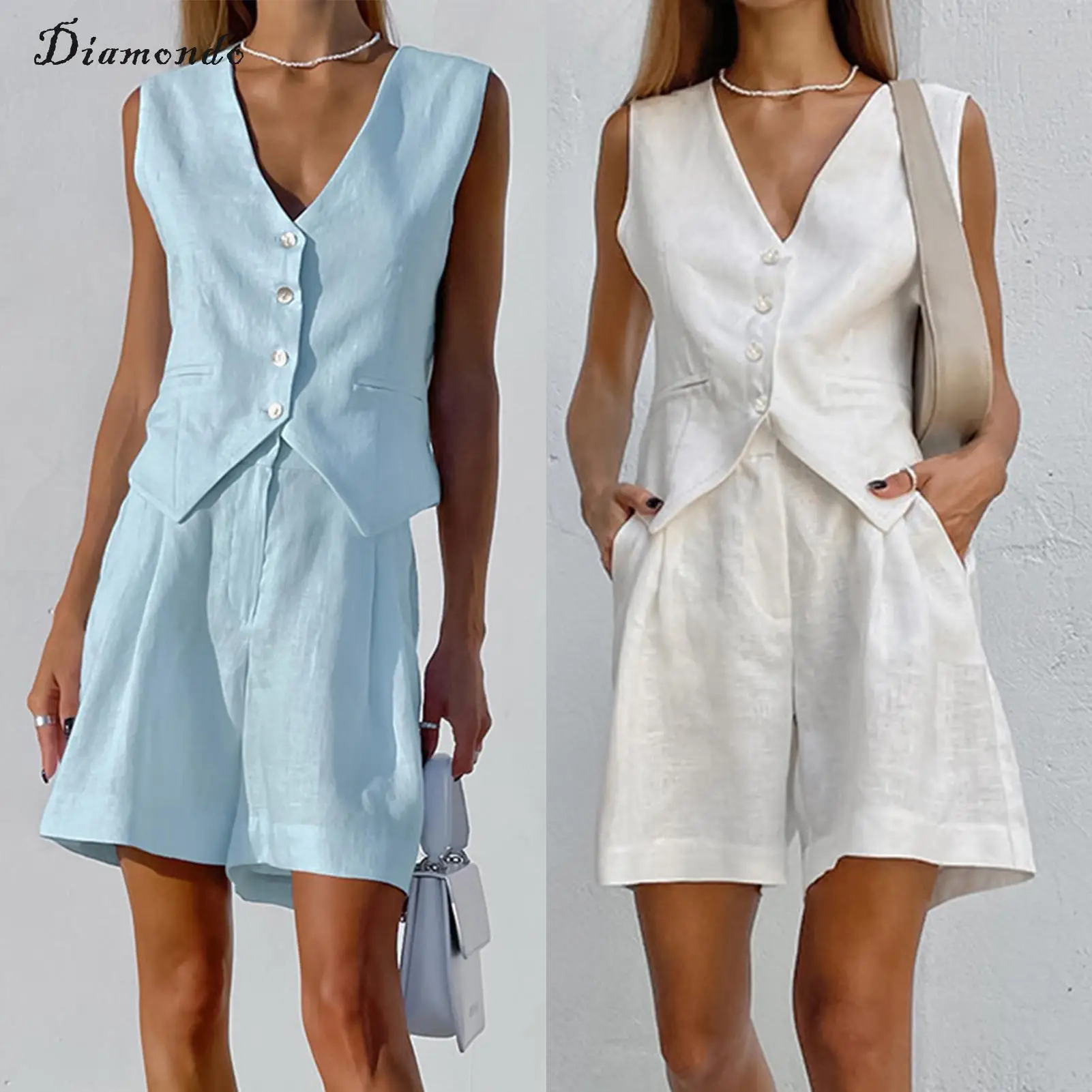Summer Women's 2 Piece Cotton Outfits Button Down Blazer Vest with Shorts Set Athflow Style Single Breasted Office Outfits
Summer Women's 2 Piece Cotton Outfits Button Down Blazer Vest with Shorts Set Athflow Style Single Breasted Office Outfits