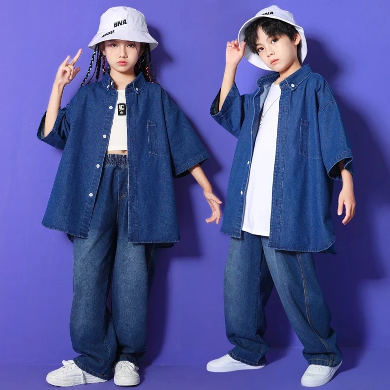 Kid Hip Hop Clothing Denim Blue Shirt Short Sleeve Jacket Streetwear Jeans Baggy Pants for Girl Boy Jazz Dance Costume Clothes
Kid Hip Hop Clothing Denim Blue Shirt Short Sleeve Jacket Streetwear Jeans Baggy Pants for Girl Boy Jazz Dance Costume Clothes