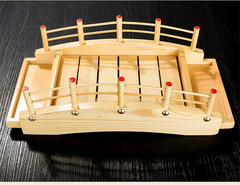 

Japanese wooden wood Cuisine Sushi Bridge Boats Pine Creative Sushi Sashimi plate Platter Sushi Tableware Decoration Ornament