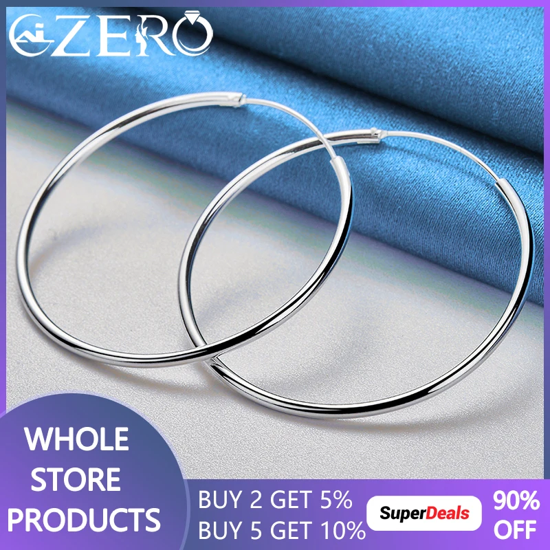 

925 Sterling Silver Fashion 50/60mm Smooth Big Circle Hoop Earrings For Women Wedding Party Elegant Accessories Charm Jewelry