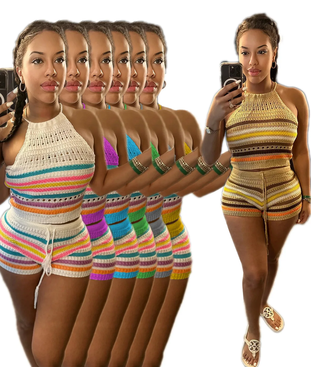 Summer Rainbow Knitted Crop Top 2 Piece Short Pant Suits Sets Womens Outfits Clothes Crochet Backless Two Piece Set Sexy Club
Summer Rainbow Knitted Crop Top 2 Piece Short Pant Suits Sets Womens Outfits Clothes Crochet Backless Two Piece Set Sexy Club