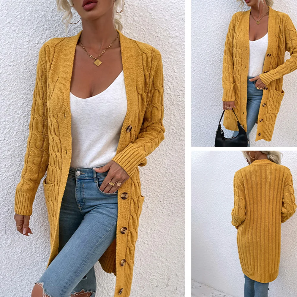 Elegant Women Knitted Long Sweater Cardigans 2022 Autumn Winter Long Sleeve Gold Button Pocket Knitwear Coat Outwear
Elegant Women Knitted Long Sweater Cardigans 2022 Autumn Winter Long Sleeve Gold Button Pocket Knitwear Coat Outwear