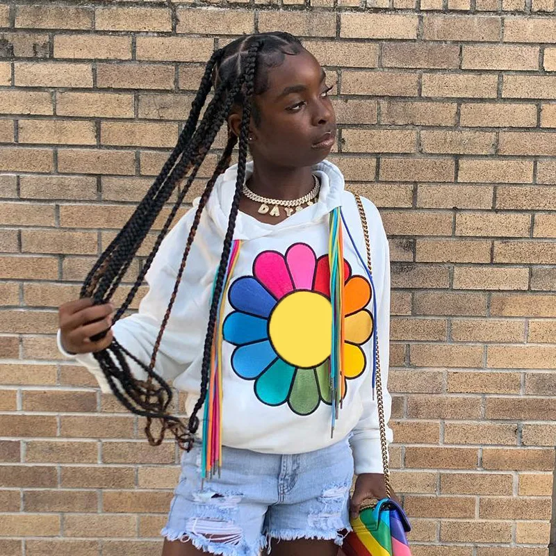 Colored Sunfloral Printed Tassels Hoodies for Women Streetwear Y2k Pullovers Vintage Fashion 2000s College Loose Hoody Femme
Colored Sunfloral Printed Tassels Hoodies for Women Streetwear Y2k Pullovers Vintage Fashion 2000s College Loose Hoody Femme
