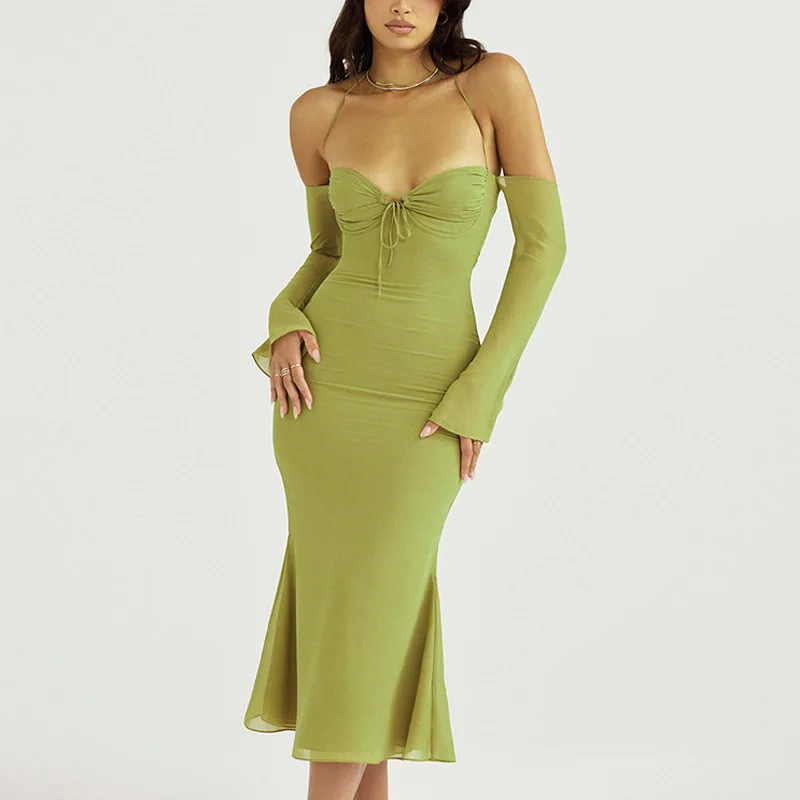 2023 Y2K Women Chiffon Zipper Sexy Clothes Lace Up Halter Backless Long Sleeve Bodycon Midi Dress High Waist Slim Female Dresses
2023 Y2K Women Chiffon Zipper Sexy Clothes Lace Up Halter Backless Long Sleeve Bodycon Midi Dress High Waist Slim Female Dresses