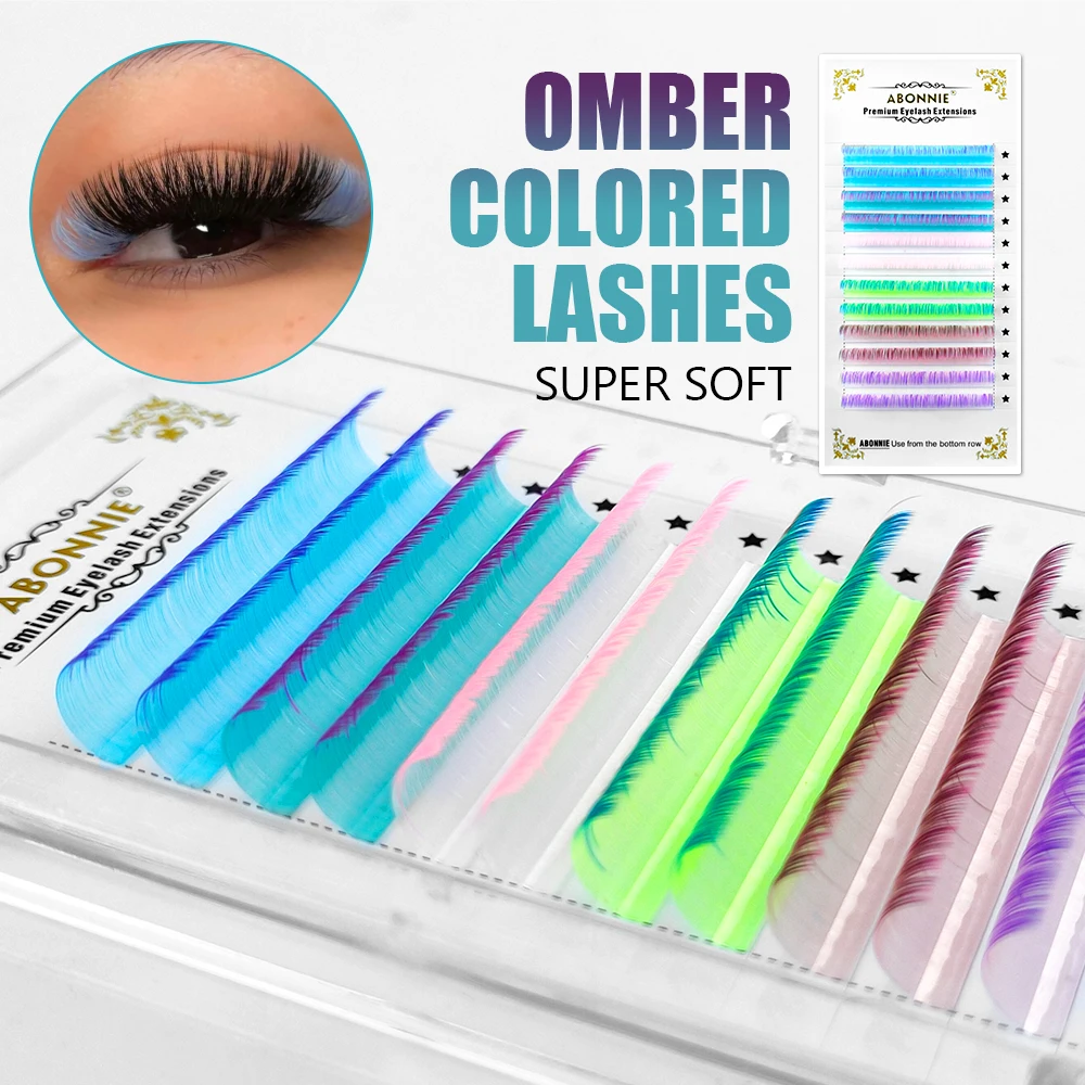 

Abonnie Ombre Colored Classic Volume Eyelashes Extensions Colorful Glitter Spikes Lashes Mix Tray Cilios Fluffy D Curl