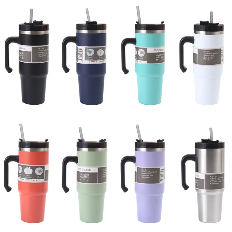 

30oz Yetsy Rambler Travel Stainless Steel Tumbler with Straw & Magnetic Lid Coffee Mug Car Thermos Water Cups Thermocup Termos