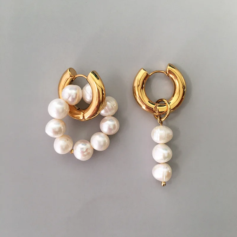 

Fashion Asymmetric Pearl Earrings Natural Freshwater 2023 New Trend Double Circle Dangle Earrings Modern Unusual Drop Earrings