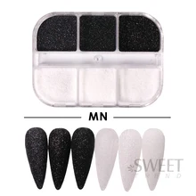 6 Grids Black White Sugar Powder Nail Glitter Pigment Winter Sweater Yarn Snow Candy Dipping Dust Holographic Candy Chrome Decor