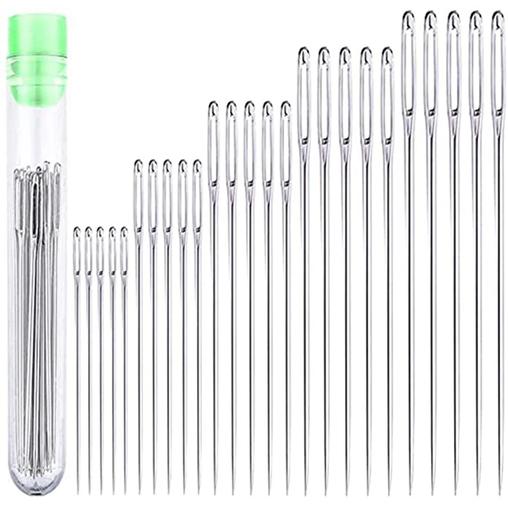 25 Large Eye Stitching Needles - 5 Sizes Big Eye Hand Sewing Needles in Clear Storage Tube for Stitching, and
25 Large Eye Stitching Needles - 5 Sizes Big Eye Hand Sewing Needles in Clear Storage Tube for Stitching, and