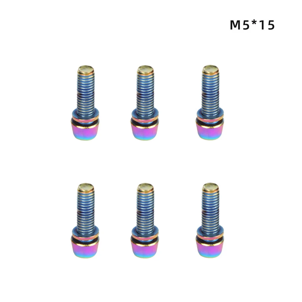 

6Pcs Bicycle Screws M5/M6*18mm MTB Bike Aheadset Stem Handlebar Screws Bolts Titanium-plated Colorful Steel Alloy Fixing Screws