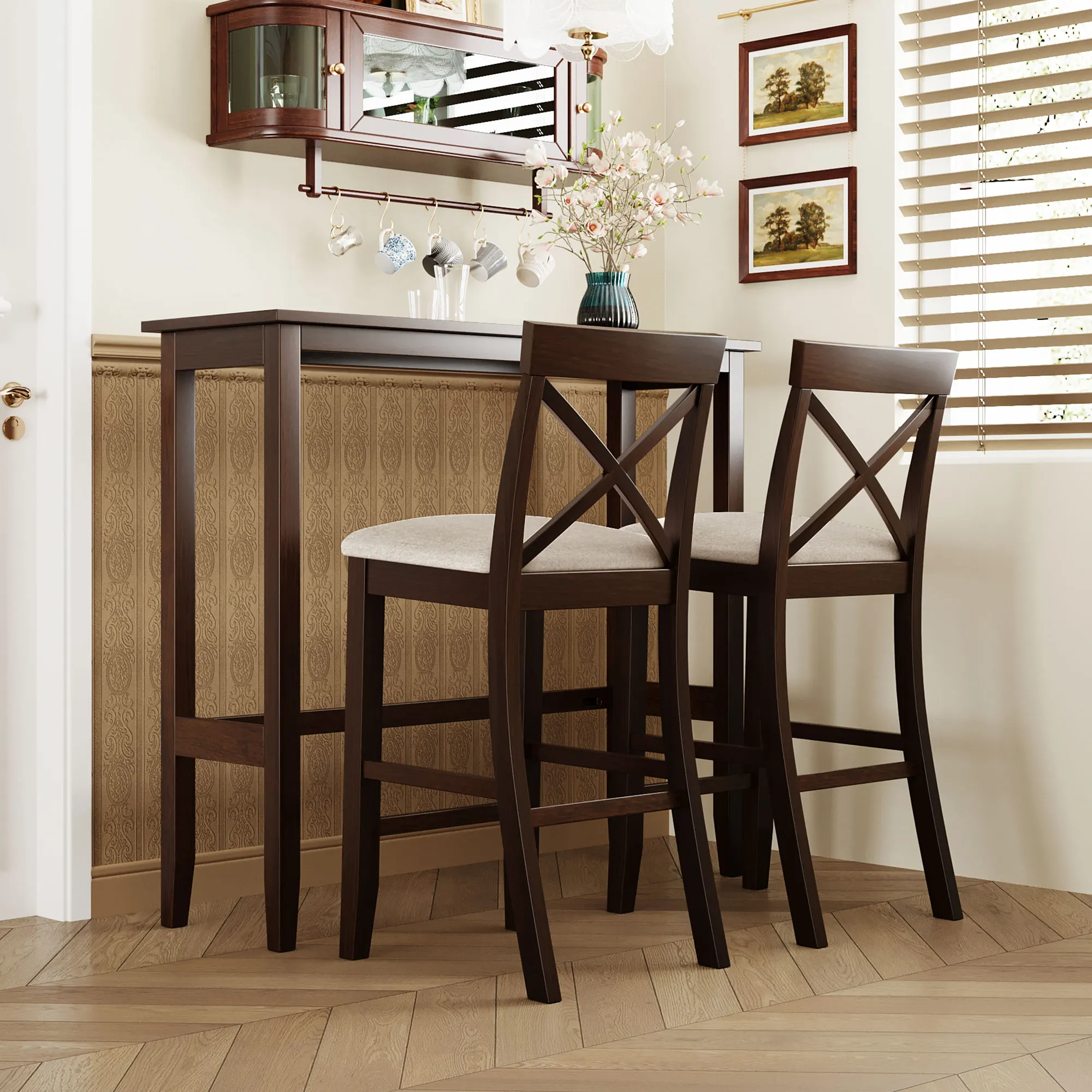 48”Rectangular Wood Bar Height Dining Set Kitchen Breakfast Nook with 2 Chairs for Small Places
48”Rectangular Wood Bar Height Dining Set Kitchen Breakfast Nook with 2 Chairs for Small Places