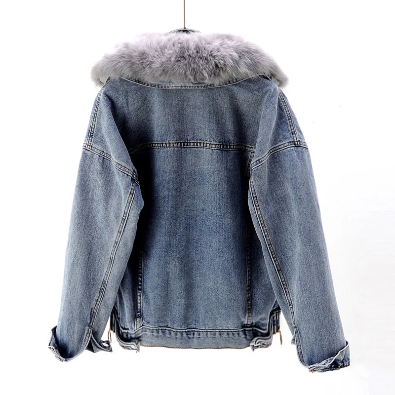 Thick Winter Warm Denim Women Fox Collar Rabbit Fur Lined Jeans Jacket Loose Short Outerwear Female Chaquetas Mujer
Thick Winter Warm Denim Women Fox Collar Rabbit Fur Lined Jeans Jacket Loose Short Outerwear Female Chaquetas Mujer