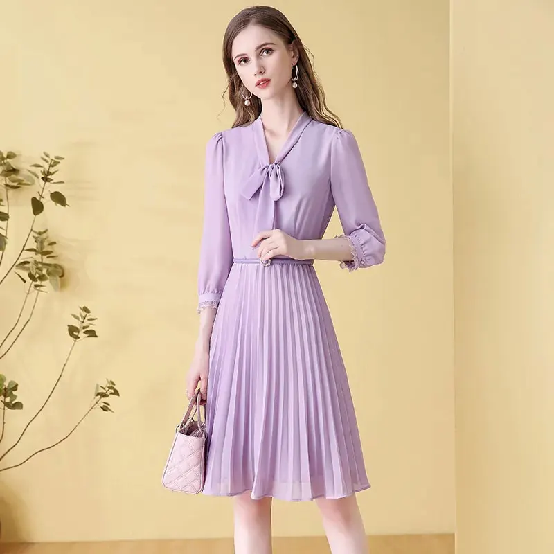 Purple Fashion Bubble Sleeve Chiffon Dress 2022 New Spring Summer Women's Waist Collection Temperament Pleated Skirt Semale
Purple Fashion Bubble Sleeve Chiffon Dress 2022 New Spring Summer Women's Waist Collection Temperament Pleated Skirt Semale