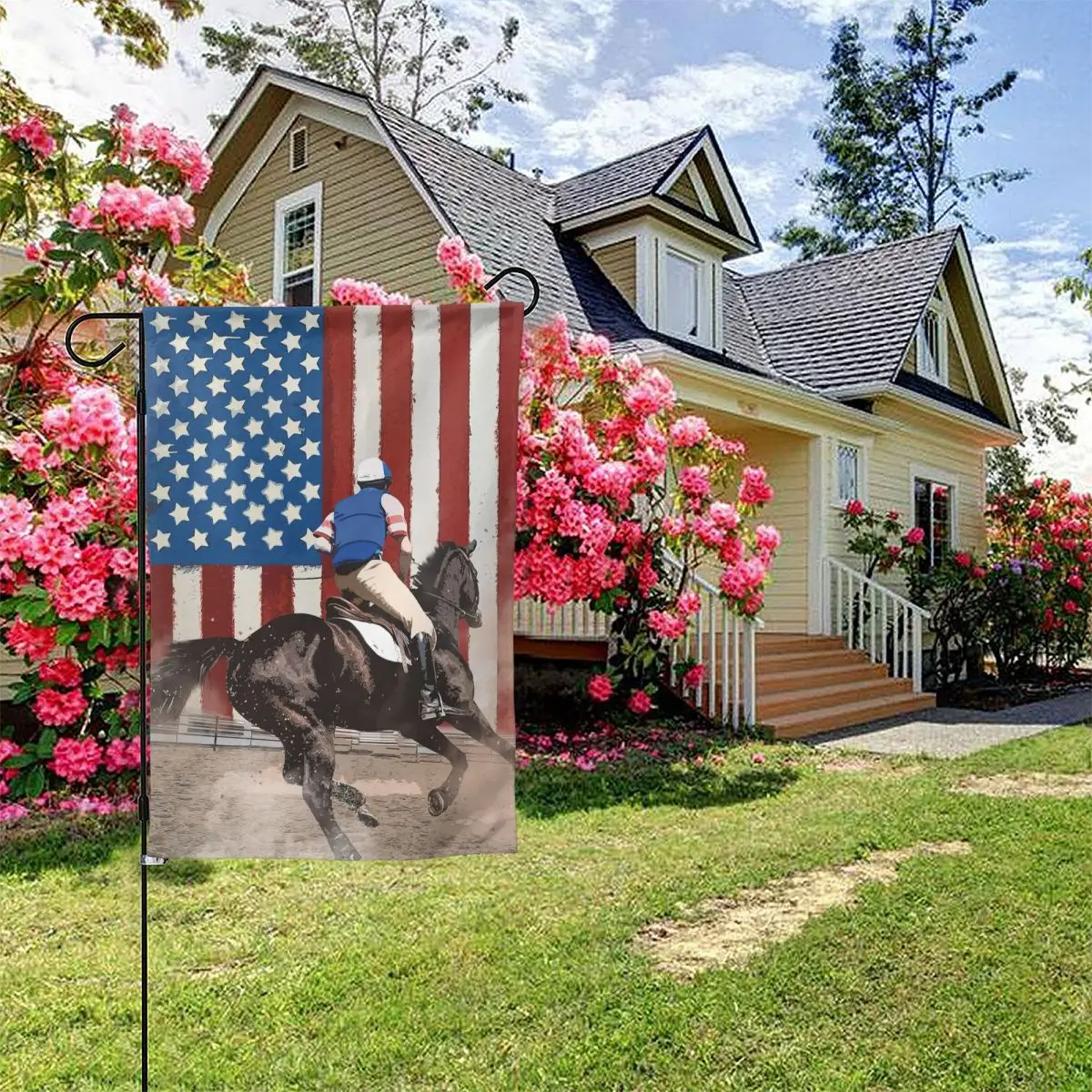 America Forever Derby Race Horse House Patriotic Jockey 4th Of July Summer Independence Day Brown Horse Equestrian Rider Flag
America Forever Derby Race Horse House Patriotic Jockey 4th Of July Summer Independence Day Brown Horse Equestrian Rider Flag