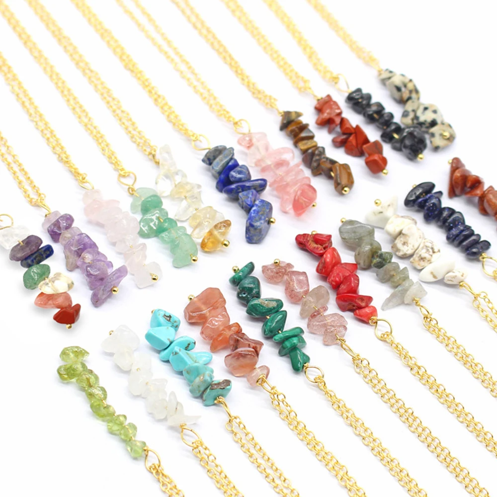 7 Chakra Natural Stone Pendant Irregular Healing Energy Quartz Gravel Chips with Golden Necklace for DIY Jewelry Making
7 Chakra Natural Stone Pendant Irregular Healing Energy Quartz Gravel Chips with Golden Necklace for DIY Jewelry Making