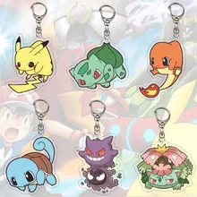 Pokemon Cartoon Anime Keychain Pikachu Acrylic Double Sided Transparent key Chain Ring Keyring Accessories Jewelry kids Gifts