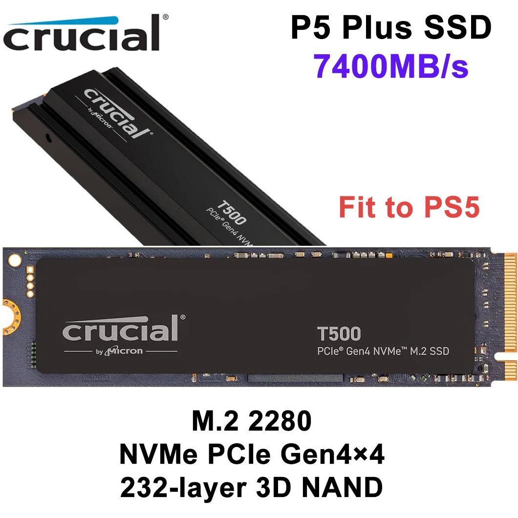 

Crucial T500 500G 1TB 2TB Gen4 NVMe M.2 Internal Gaming SSD, Up to 7300MB/s, Laptop & Desktop Compatible 1T 2T