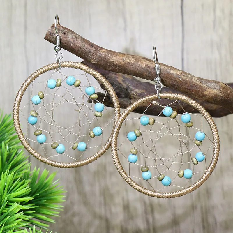 Popular Bohemian Retro Circle Earrings for Women Fashion Dream Woven Mesh Turquoise Earrings Jewelry Wholesale
Popular Bohemian Retro Circle Earrings for Women Fashion Dream Woven Mesh Turquoise Earrings Jewelry Wholesale