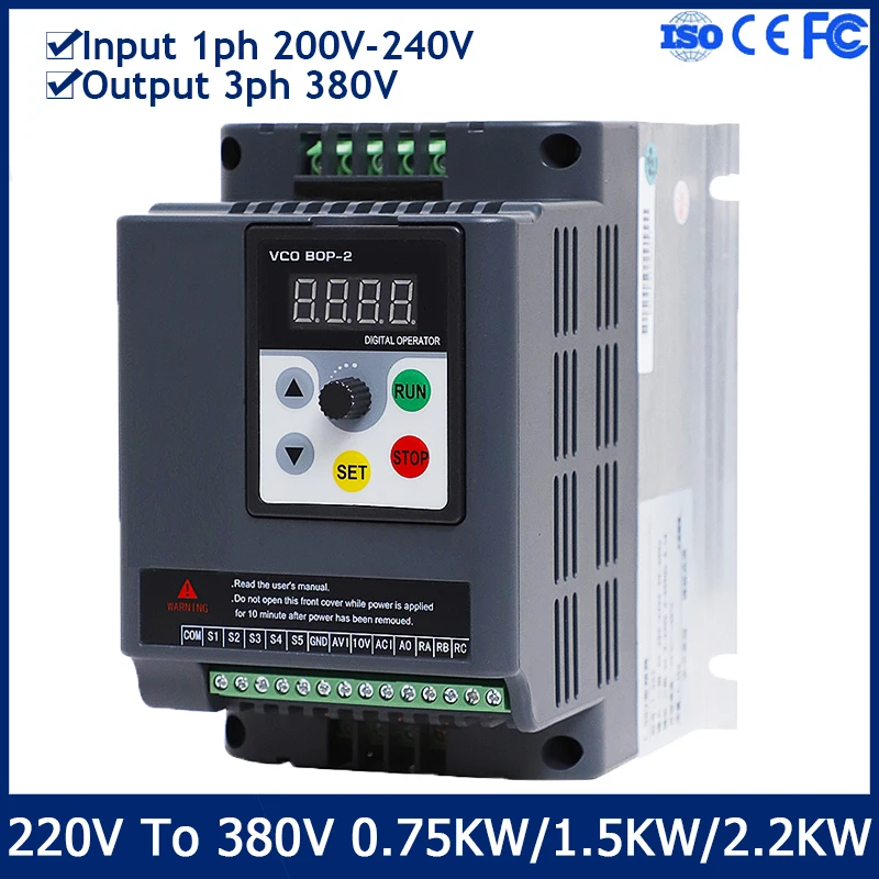 

VFD Frequency Converter 0.75KW 1.5KW 2.2KW Single-phase Input 220V To Three-phase Output 380V Motor Speed Control AC Drives