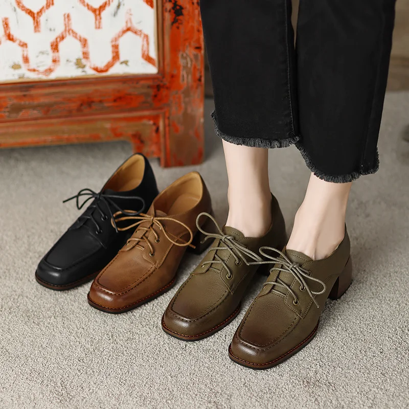 2023 new Spring women pumps natural leather 22-25cm cowhide+pigskin square toe loafers lace up thick heels Retro womens shoes
2023 new Spring women pumps natural leather 22-25cm cowhide+pigskin square toe loafers lace up thick heels Retro womens shoes