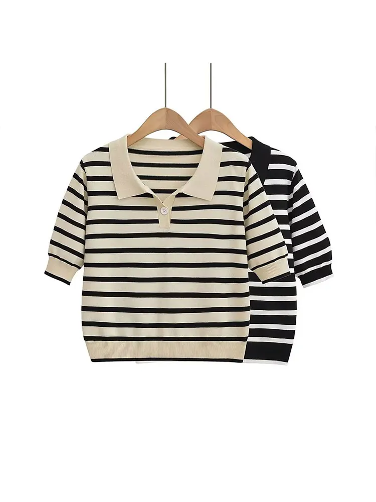 DUOPERI женские модные полосатые вязаные блузки винтажные рубашки поло с коротким рукавом женские шикарные женские рубашки
DUOPERI женские модные полосатые вязаные блузки винтажные рубашки поло с коротким рукавом женские шикарные женские рубашки