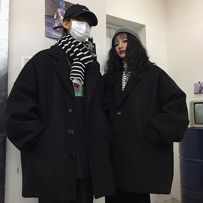 Cotton Thick Coat High Street Female Student Autumn Winter Korean Loose Men Women Harajuku Suits Long Black Retro Woolen Coat
Cotton Thick Coat High Street Female Student Autumn Winter Korean Loose Men Women Harajuku Suits Long Black Retro Woolen Coat