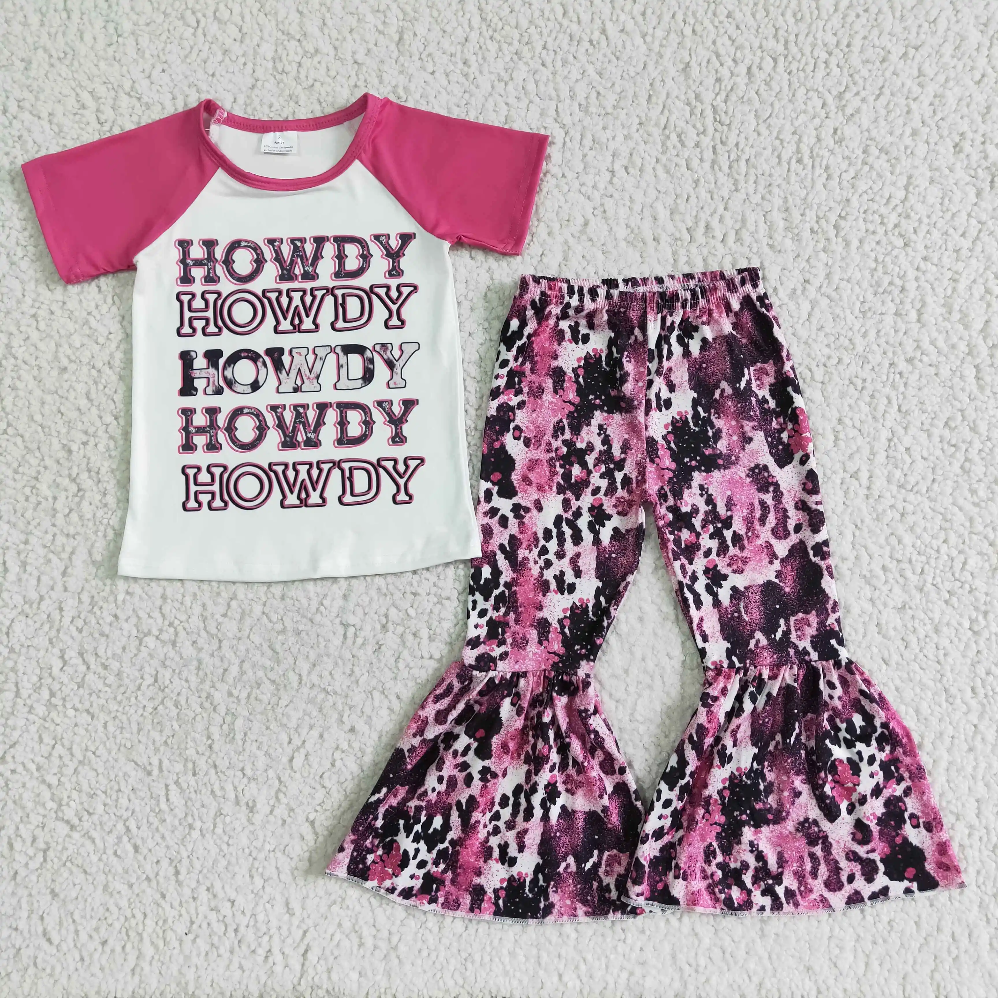 Boutique baby clothing summer girls clothing set HOWDY pink cow shirt top bell bottom pants two piece set kid clothing
Boutique baby clothing summer girls clothing set HOWDY pink cow shirt top bell bottom pants two piece set kid clothing