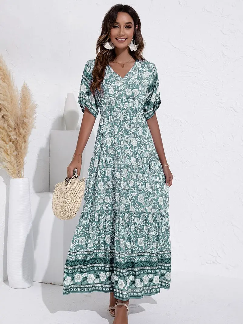 Summer Bohemian Maxi Dress for Women 2022 Fashion V-Neck Print Green Cotton Robe Casual Guest High Waist Long Dresses Women
Summer Bohemian Maxi Dress for Women 2022 Fashion V-Neck Print Green Cotton Robe Casual Guest High Waist Long Dresses Women