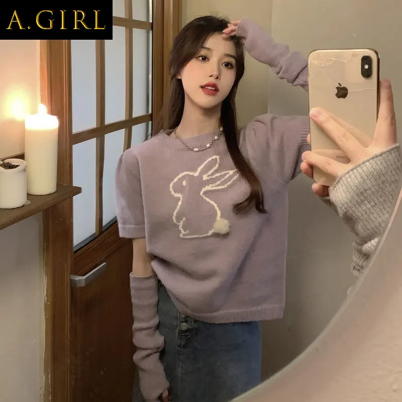 F GIRLS Rabbit Short Sleeve Pullovers with Cuff Women Elegant Sweet Cute Preppy Korean Style Harajuku All-match Teens Youth Chic
F GIRLS Rabbit Short Sleeve Pullovers with Cuff Women Elegant Sweet Cute Preppy Korean Style Harajuku All-match Teens Youth Chic