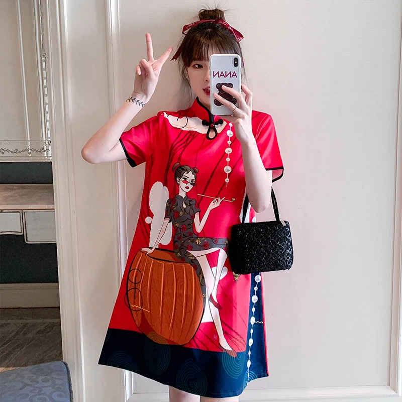Chinese Style Dress for Women Summer Short Sleeve Loose Buckle Improved Cheongsam 2021 Young Modern Qipao Retro Dresses Female
Chinese Style Dress for Women Summer Short Sleeve Loose Buckle Improved Cheongsam 2021 Young Modern Qipao Retro Dresses Female