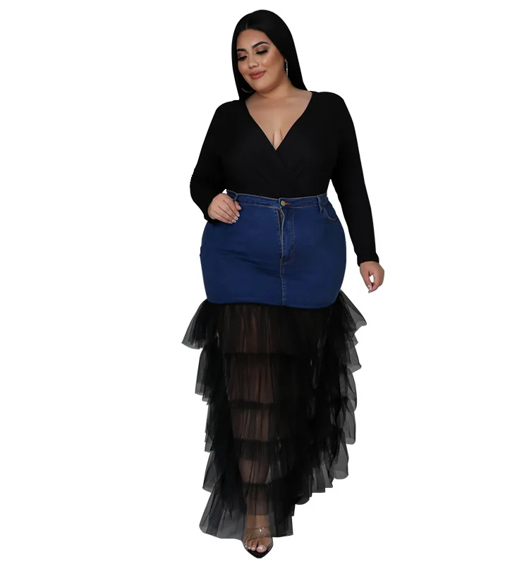 New Plus Size Only Skirts Women's Clothing Denim Maxi With Mesh Patchwork Sexy Medium Stretch Wholesale Dropshipping 2022
New Plus Size Only Skirts Women's Clothing Denim Maxi With Mesh Patchwork Sexy Medium Stretch Wholesale Dropshipping 2022