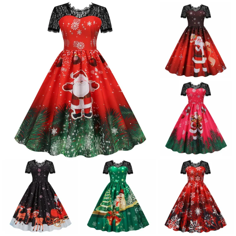 Christmas Dress Up Halloween Lace Short-sleeved Dress Cosplay Costume Retro Style Lace Round Neck Dress
Christmas Dress Up Halloween Lace Short-sleeved Dress Cosplay Costume Retro Style Lace Round Neck Dress