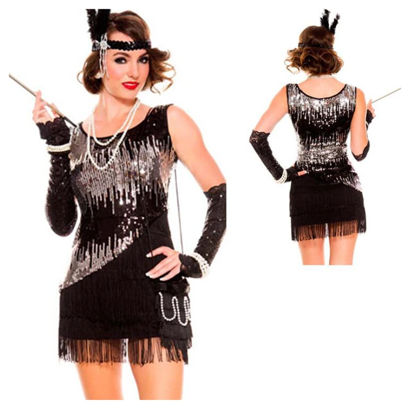 Women 1920s Flapper Dress O-neck Sleeveless Asymmetrical Tassel Mini Dresses Bling Black Silver Ombre Sequin Dress Party vestido
Women 1920s Flapper Dress O-neck Sleeveless Asymmetrical Tassel Mini Dresses Bling Black Silver Ombre Sequin Dress Party vestido